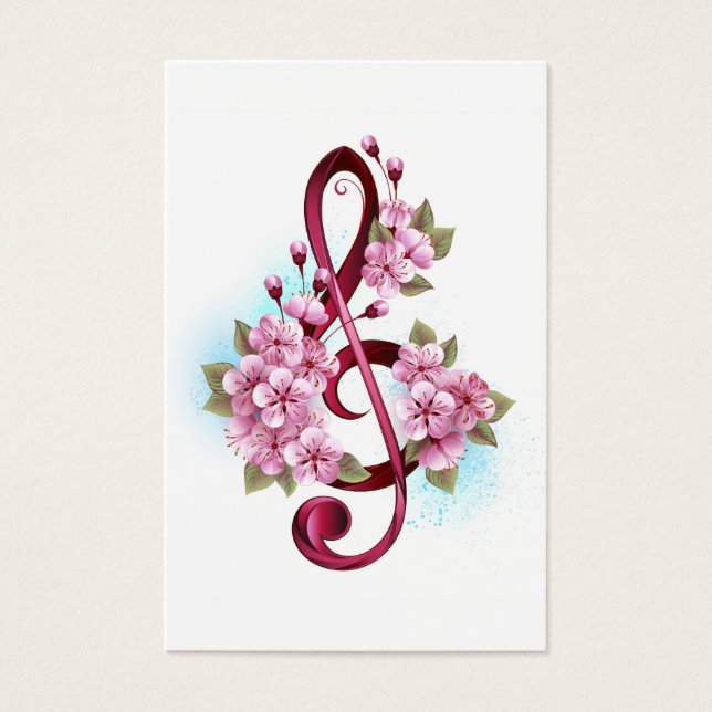 Musical treble clef notes with Sakura flowers (Front)