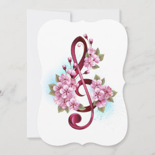 Musical treble clef notes with Sakura flowers