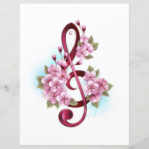Musical treble clef notes with Sakura flowers