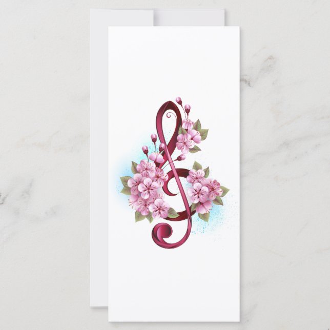 Musical treble clef notes with Sakura flowers (Front)