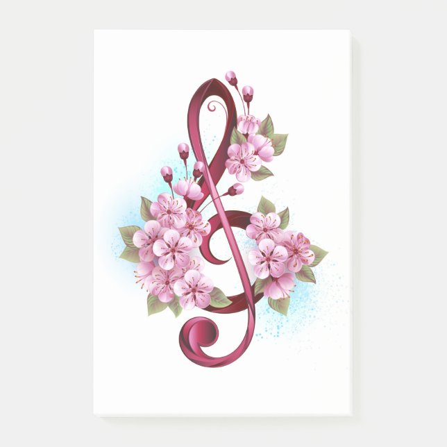 Musical treble clef notes with Sakura flowers (Front)