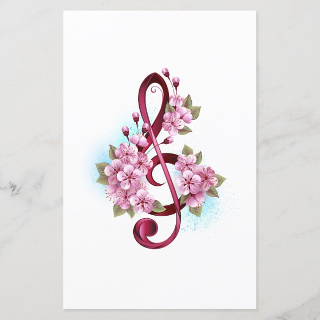 Musical treble clef notes with Sakura flowers (Front)