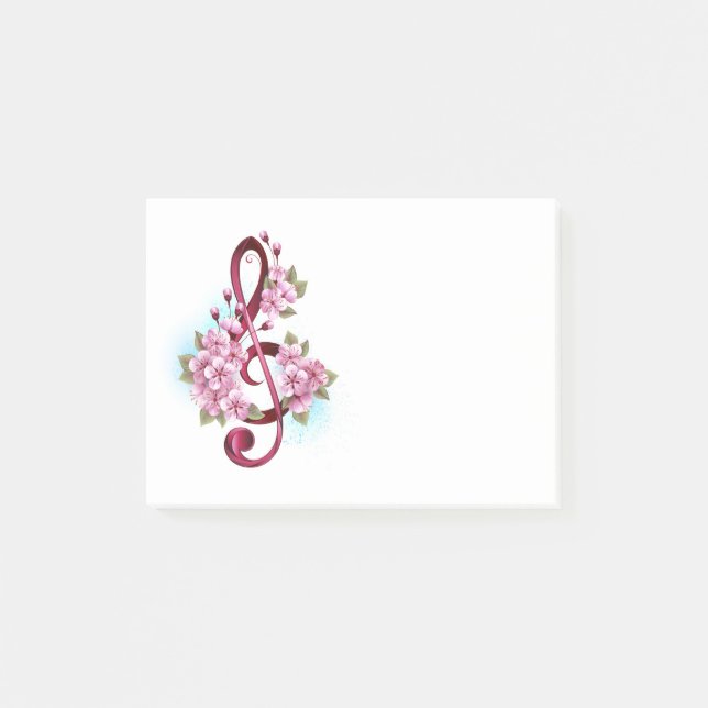 Musical treble clef notes with Sakura flowers (Front)