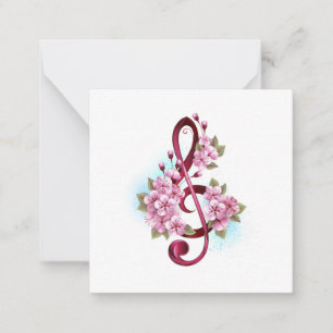 Musical treble clef notes with Sakura flowers