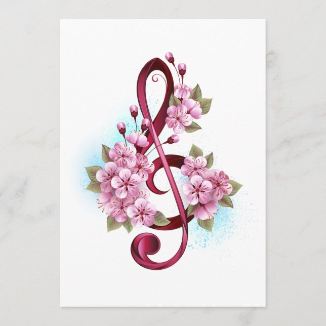 Musical treble clef notes with Sakura flowers (Front)