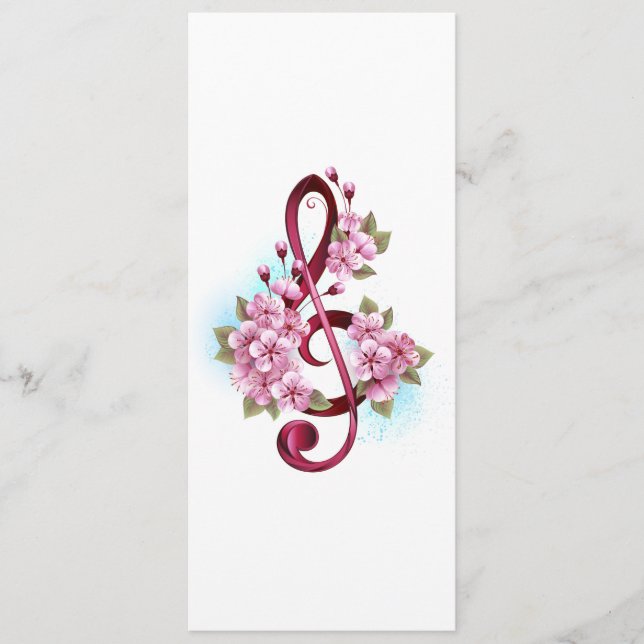 Musical treble clef notes with Sakura flowers (Front)