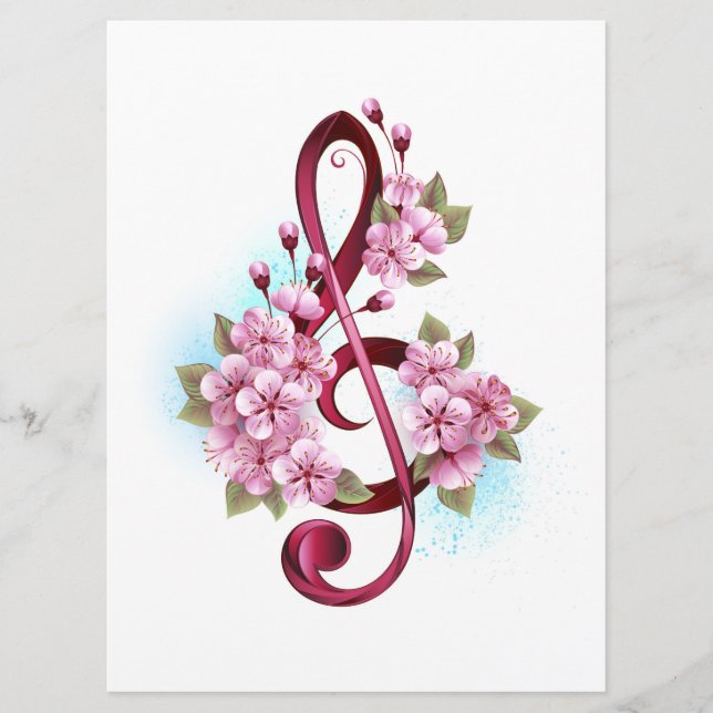 Musical treble clef notes with Sakura flowers (Front)