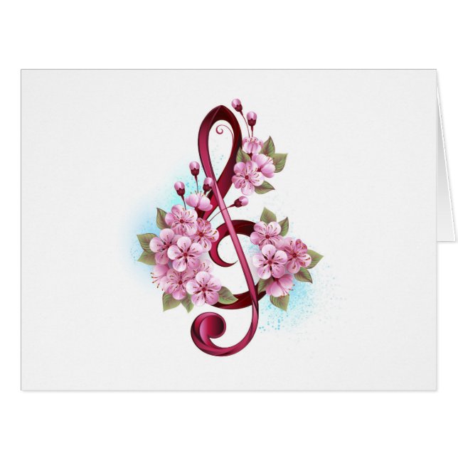 Musical treble clef notes with Sakura flowers (Front Horizontal)