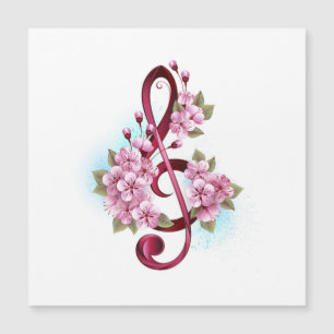 Musical treble clef notes with Sakura flowers