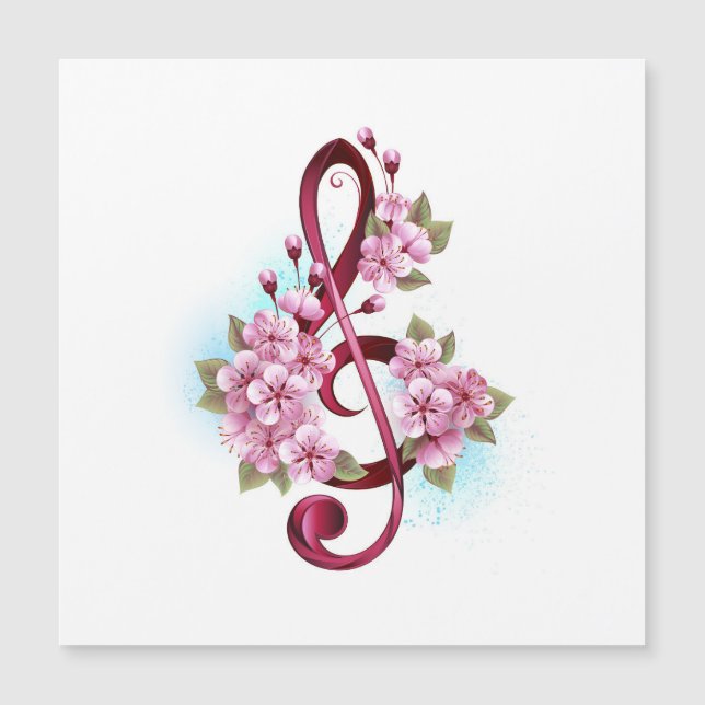 Musical treble clef notes with Sakura flowers (Front)