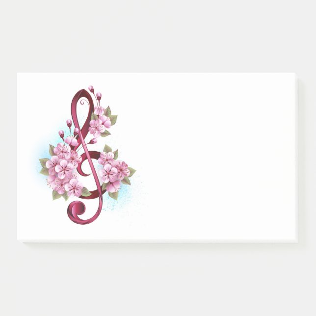 Musical treble clef notes with Sakura flowers (Front)