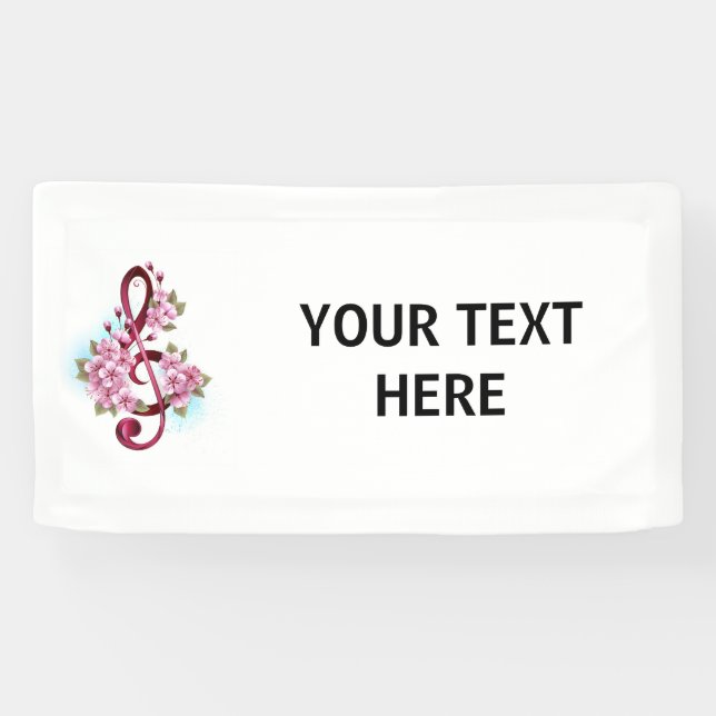 Musical treble clef notes with Sakura flowers Banner (Horizontal)