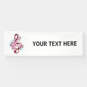 Musical treble clef notes with Sakura flowers Banner