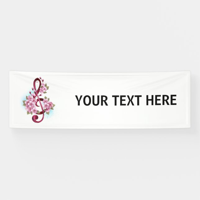 Musical treble clef notes with Sakura flowers Banner (Horizontal)