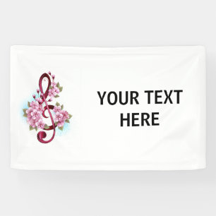 Musical treble clef notes with Sakura flowers Banner