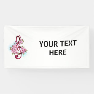 Musical treble clef notes with Sakura flowers Banner