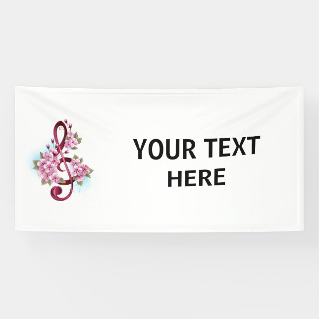 Musical treble clef notes with Sakura flowers Banner (Horizontal)