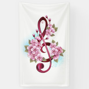 Musical treble clef notes with Sakura flowers Banner