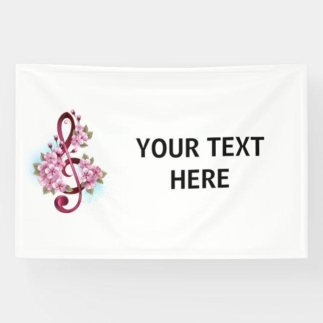 Musical treble clef notes with Sakura flowers Banner (Horizontal)