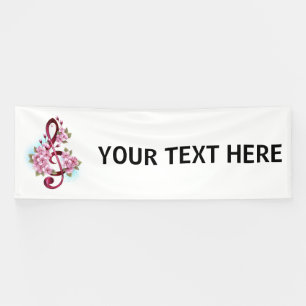 Musical treble clef notes with Sakura flowers Banner