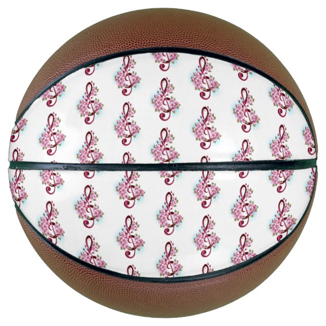 Musical treble clef notes with Sakura flowers Basketball (Front)