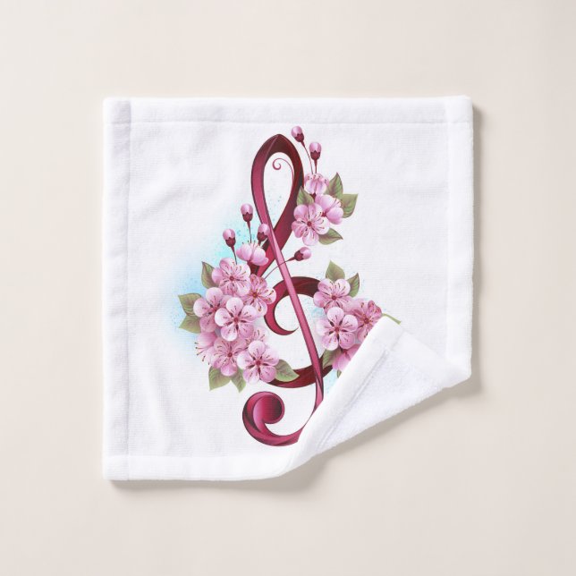 Musical treble clef notes with Sakura flowers Bath Towel Set (Wash Cloth)