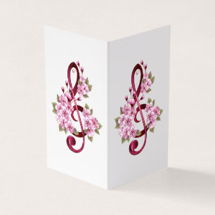 Musical treble clef notes with Sakura flowers Business Card