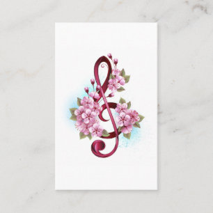 Musical treble clef notes with Sakura flowers Business Card