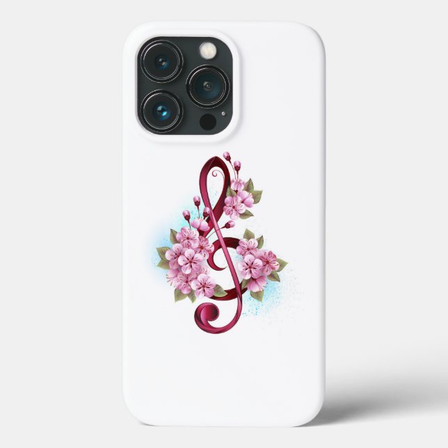 Musical treble clef notes with Sakura flowers Case-Mate iPhone Case (Back)