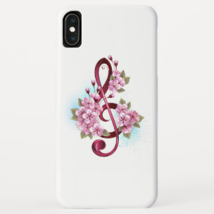 Musical treble clef notes with Sakura flowers iPhone XS Max Case