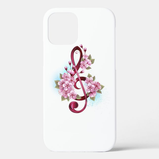Musical treble clef notes with Sakura flowers Case-Mate iPhone Case (Back)