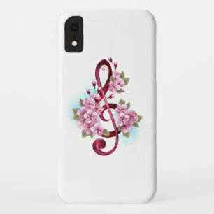 Musical treble clef notes with Sakura flowers iPhone XR Case