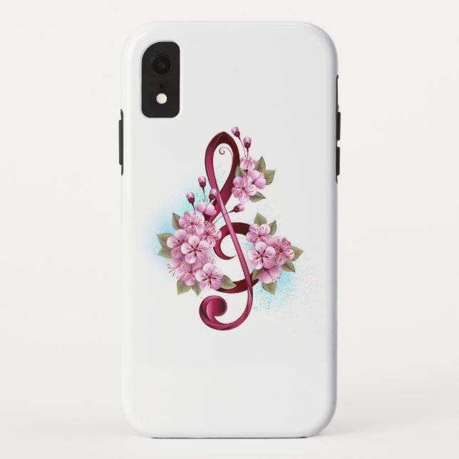 Musical treble clef notes with Sakura flowers Case-Mate iPhone Case (Back)