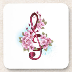 Musical treble clef notes with Sakura flowers Coaster