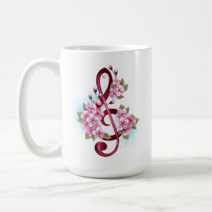 Musical treble clef notes with Sakura flowers Coffee Mug