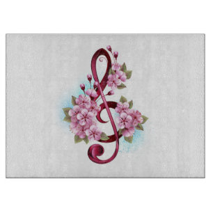 Musical treble clef notes with Sakura flowers Cutting Board