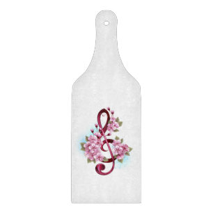 Musical treble clef notes with Sakura flowers Cutting Board