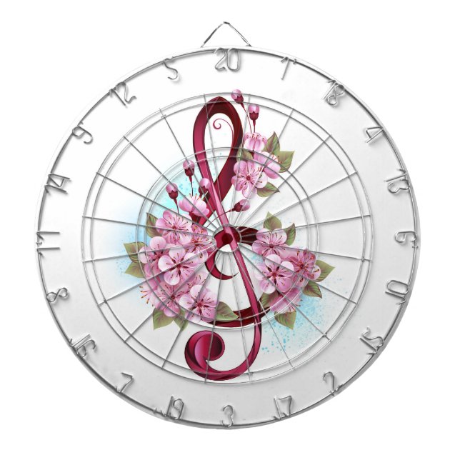 Musical treble clef notes with Sakura flowers Dartboard (Front)