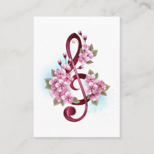 Musical treble clef notes with Sakura flowers Discount Card