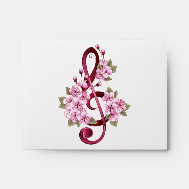 Musical treble clef notes with Sakura flowers Envelope (Front)