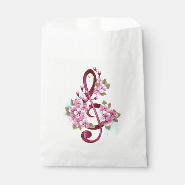 Musical treble clef notes with Sakura flowers Favour Bag (Front)
