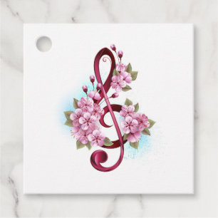 Musical treble clef notes with Sakura flowers Favour Tags