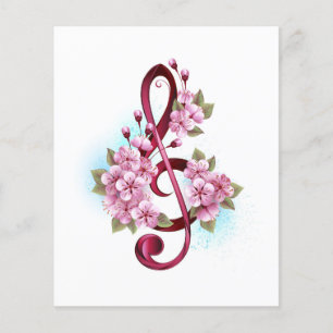 Musical treble clef notes with Sakura flowers Flyer