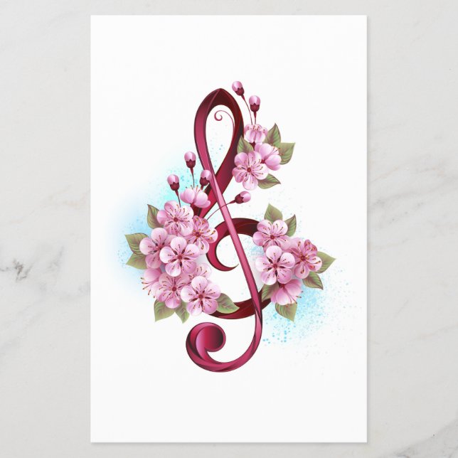 Musical treble clef notes with Sakura flowers Flyer (Front)