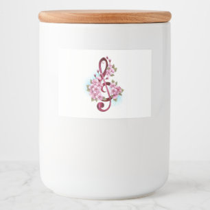 Musical treble clef notes with Sakura flowers Food Label