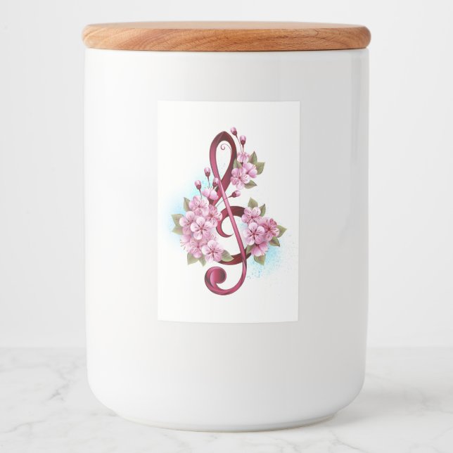 Musical treble clef notes with Sakura flowers Food Label (Front)