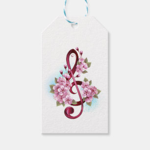 Musical treble clef notes with Sakura flowers Gift Tags