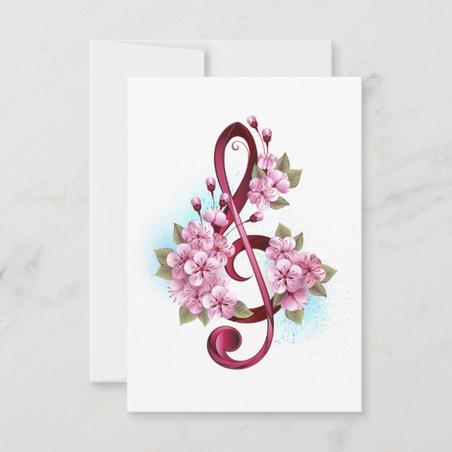 Musical treble clef notes with Sakura flowers Invitation (Front)