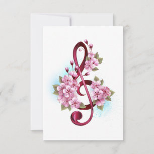 Musical treble clef notes with Sakura flowers Invitation