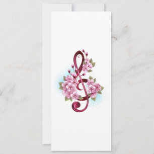 Musical treble clef notes with Sakura flowers Invitation